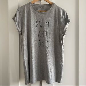 Grey graphic tshirt, SWIM AND TONIC minimal black font
